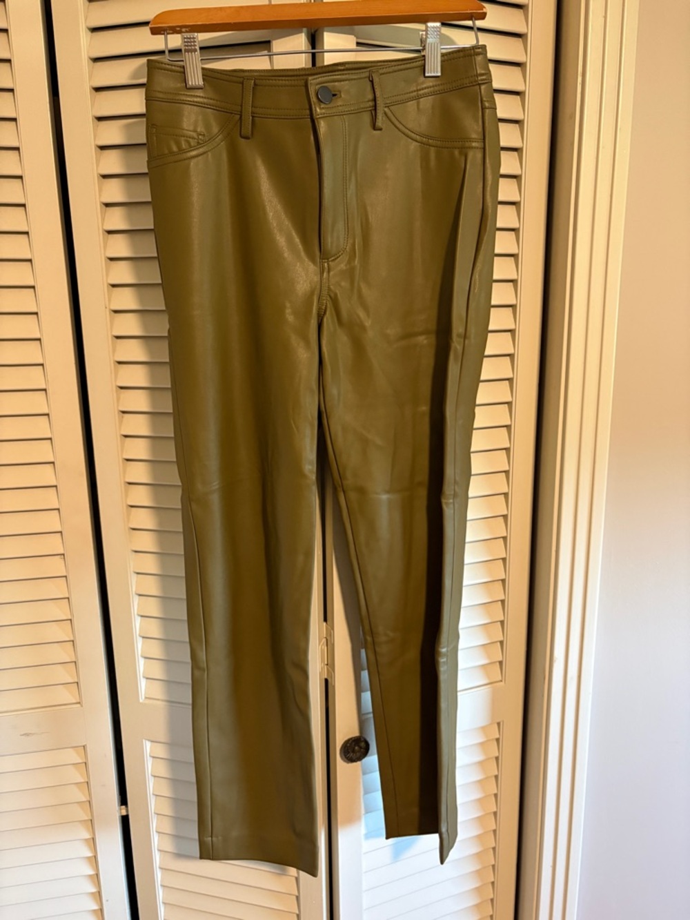 Halogen Olive Faux Leather Straight-Leg Jeans